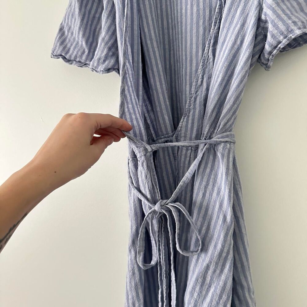 Madewell blue striped wrap mini dress small - Picture 3 of 7